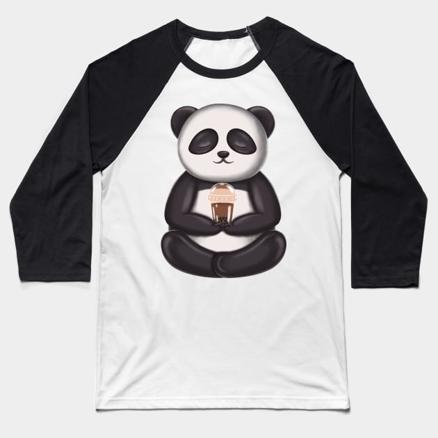 Funny Yoga Boba Panda Baseball T-Shirt by Luna Illustration